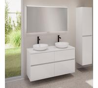 evineo ineo5 evo Meuble bas l: 120 cm, 4 tiroirs, 2 vasques ineo3 Ø 37 cm blanches mates, avec miroir éclairé ineo,, 2#BE0931WM+BE0960WH+BE0965WH+BEA012MI,
