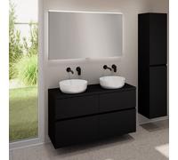 evineo ineo5 evo Meuble bas l: 120 cm, 4 tiroirs, 2 vasques ineo6 Ø 39 cm blanches, avec miroir éclairé ineo,, 2#BE0935WH+BE0960BM+BE0965BM+BEA012MI,
