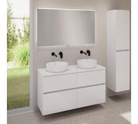 evineo ineo5 evo Meuble bas l: 120 cm, 4 tiroirs, 2 vasques ineo6 Ø 39 cm blanches mates, avec miroir éclairé ineo,, 2#BE0935WM+BE0960WH+BE0965WH+BEA012MI,