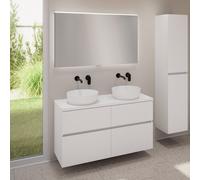 evineo ineo5 evo Meuble bas l: 120 cm, 4 tiroirs, 2 vasques ineo6 Ø 39 cm blanches mates, avec miroir éclairé ineo,, 2#BE0935WM+BE0960WM+BE0965WM+BEA012MI,