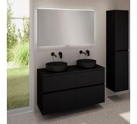 evineo ineo5 evo Meuble bas l: 120 cm, 4 tiroirs, 2 vasques ineo6 Ø 39 cm noires mates, avec miroir éclairé ineo,, 2#BE0935BM+BE0960BM+BE0965BM+BEA012MI,