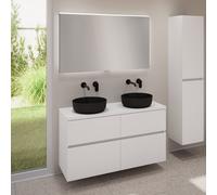 evineo ineo5 evo Meuble bas l: 120 cm, 4 tiroirs, 2 vasques ineo6 Ø 39 cm noires mates, avec miroir éclairé ineo,, 2#BE0935BM+BE0960WM+BE0965WM+BEA012MI,