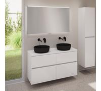 evineo ineo5 evo Meuble bas l: 120 cm, 4 tiroirs, 2 vasques ineo6 Ø 39 cm noires mates, avec miroir éclairé ineo,, 2#BE0935BM+BE0960WH+BE0965WH+BEA012MI,