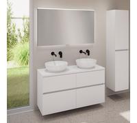 evineo ineo5 evo Meuble bas l: 120 cm, 4 tiroirs, 2 vasques ineo6 Ø 41,5 cm blanches, avec miroir éclairé ineo,, 2#BE0936WH+BE0960WM+BE0965WM+BEA012MI,