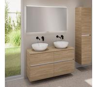 evineo ineo5 evo Meuble bas l: 120 cm, 4 tiroirs, 2 vasques ineo6 Ø 41,5 cm blanches, avec miroir éclairé ineo,, 2#BE0936WH+BE0960OA+BE0965OA+BEA012MI,