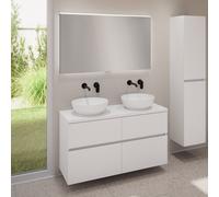 evineo ineo5 evo Meuble bas l: 120 cm, 4 tiroirs, 2 vasques ineo6 Ø 41,5 cm blanches mates, avec miroir éclairé ineo,, 2#BE0936WM+BE0960WM+BE0965WM+BEA012MI,