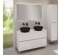 evineo ineo5 evo Meuble bas l: 120 cm, 4 tiroirs, 2 vasques ineo6 Ø 41,5 cm noires mates, avec miroir éclairé ineo,, 2#BE0936BM+BE0960WH+BE0965WH+BEA012MI,