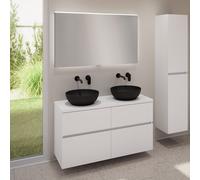evineo ineo5 evo Meuble bas l: 120 cm, 4 tiroirs, 2 vasques ineo6 Ø 41,5 cm noires mates, avec miroir éclairé ineo,, 2#BE0936BM+BE0960WM+BE0965WM+BEA012MI,