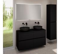 evineo ineo5 evo Meuble bas l: 120 cm, 4 tiroirs, 2 vasques ineo6 Ø 41,5 cm noires mates, avec miroir éclairé ineo,, 2#BE0936BM+BE0960BM+BE0965BM+BEA012MI,