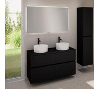 evineo ineo5 evo Meuble bas l: 120 cm, 4 tiroirs, 2 vasques ineo7 Ø 36 cm blanches, avec miroir éclairé ineo,, 2#BE0942WH+BE0960BM+BE0965BM+BEA012MI,