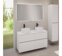 evineo ineo5 evo Meuble bas l: 120 cm, 4 tiroirs, 2 vasques ineo7 Ø 36 cm blanches, avec miroir éclairé ineo,, 2#BE0942WH+BE0960WM+BE0965WM+BEA012MI,