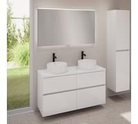 evineo ineo5 evo Meuble bas l: 120 cm, 4 tiroirs, 2 vasques ineo7 Ø 36 cm blanches, avec miroir éclairé ineo,, 2#BE0942WH+BE0960WH+BE0965WH+BEA012MI,