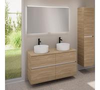 evineo ineo5 evo Meuble bas l: 120 cm, 4 tiroirs, 2 vasques ineo7 Ø 36 cm blanches, avec miroir éclairé ineo,, 2#BE0942WH+BE0960OA+BE0965OA+BEA012MI,
