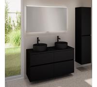 evineo ineo5 evo Meuble bas l: 120 cm, 4 tiroirs, 2 vasques ineo7 Ø 36 cm noires mates, avec miroir éclairé ineo,, 2#BE0942BM+BE0960BM+BE0965BM+BEA012MI,