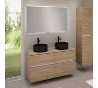 evineo ineo5 evo Meuble bas l: 120 cm, 4 tiroirs, 2 vasques ineo7 Ø 36 cm noires mates, avec miroir éclairé ineo,, 2#BE0942BM+BE0960OA+BE0965OA+BEA012MI,