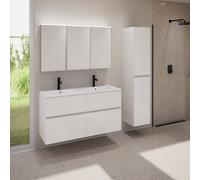 evineo ineo5 evo Meuble bas l: 120 cm, 4 tiroirs, plan vasque double slim blanc, avec armoire de toilette ineo,, BE0837WH+BE0960WH+BEA004MI,