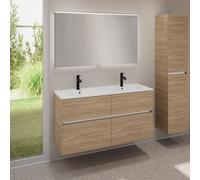 evineo ineo5 evo Meuble bas l: 120 cm, 4 tiroirs, plan vasque double slim blanc, avec miroir éclairé ineo,, BE0837WH+BE0960OA+BEA012MI,