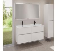 evineo ineo5 evo Meuble bas l: 120 cm, 4 tiroirs, plan vasque double slim blanc, avec miroir éclairé ineo,, BE0837WH+BE0960WH+BEA012MI,