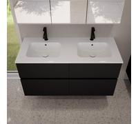 evineo ineo5 evo Meuble bas l: 120 cm, 4 tiroirs, plan vasque double slim blanc,, BE0837WH+BE0960BM,