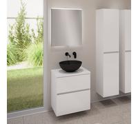 evineo ineo5 evo Meuble bas l: 60 cm, 2 tiroirs, vasque ineo3 Ø 41,5 cm noire mate, avec miroir éclairé ineo,, BE0930BM+BE0956WH+BE0962WH+BEA009MI,