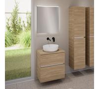 evineo ineo5 evo Meuble bas l: 60 cm, 2 tiroirs, vasque ineo6 Ø 39 cm blanche mate, avec miroir éclairé ineo,, BE0935WM+BE0956OA+BE0962OA+BEA009MI,