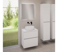 evineo ineo5 evo Meuble bas l: 60 cm, 2 tiroirs, vasque ineo6 Ø 39 cm blanche mate, avec miroir éclairé ineo,, BE0935WM+BE0956WM+BE0962WM+BEA009MI,