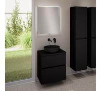evineo ineo5 evo Meuble bas l: 60 cm, 2 tiroirs, vasque ineo6 Ø 39 cm noire mate, avec miroir éclairé ineo,, BE0935BM+BE0956BM+BE0962BM+BEA009MI,