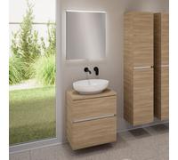 evineo ineo5 evo Meuble bas l: 60 cm, 2 tiroirs, vasque ineo6 l: 52 cm, blanc, avec miroir éclairé ineo,, BE0932WH+BE0956OA+BE0962OA+BEA009MI,