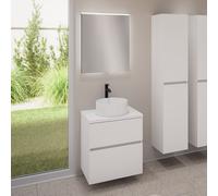 evineo ineo5 evo Meuble bas l: 60 cm, 2 tiroirs, vasque ineo7 Ø 36 cm blanche, avec miroir éclairé ineo,, BE0942WH+BE0956WM+BE0962WM+BEA009MI,
