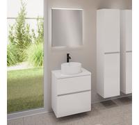 evineo ineo5 evo Meuble bas l: 60 cm, 2 tiroirs, vasque ineo7 Ø 36 cm blanche mate, avec miroir éclairé ineo,, BE0942WM+BE0956WH+BE0962WH+BEA009MI,