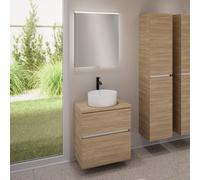 evineo ineo5 evo Meuble bas l: 60 cm, 2 tiroirs, vasque ineo7 Ø 36 cm blanche mate, avec miroir éclairé ineo,, BE0942WM+BE0956OA+BE0962OA+BEA009MI,