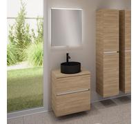 evineo ineo5 evo Meuble bas l: 60 cm, 2 tiroirs, vasque ineo7 Ø 36 cm noire mate, avec miroir éclairé ineo,, BE0942BM+BE0956OA+BE0962OA+BEA009MI,