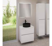 evineo ineo5 evo Meuble bas l: 60 cm, 2 tiroirs, vasque ineo7 Ø 36 cm noire mate, avec miroir éclairé ineo,, BE0942BM+BE0956WH+BE0962WH+BEA009MI,