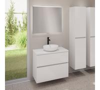 evineo ineo5 evo Meuble bas l: 80 cm, 2 tiroirs, vasque ineo3 Ø 37 cm blanche mate, avec miroir éclairé ineo,, BE0931WM+BE0957WH+BE0963WH+BEA010MI,