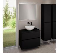 evineo ineo5 evo Meuble bas l: 80 cm, 2 tiroirs, vasque ineo3 Ø 41,5 cm blanche mate, avec miroir éclairé ineo,, BE0930WM+BE0957BM+BE0963BM+BEA010MI,