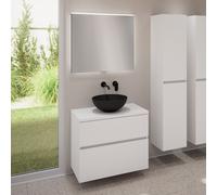 evineo ineo5 evo Meuble bas l: 80 cm, 2 tiroirs, vasque ineo3 Ø 41,5 cm noire mate, avec miroir éclairé ineo,, BE0930BM+BE0957WM+BE0963WM+BEA010MI,
