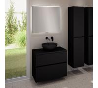 evineo ineo5 evo Meuble bas l: 80 cm, 2 tiroirs, vasque ineo3 Ø 41,5 cm noire mate, avec miroir éclairé ineo,, BE0930BM+BE0957BM+BE0963BM+BEA010MI,