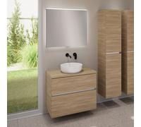 evineo ineo5 evo Meuble bas l: 80 cm, 2 tiroirs, vasque ineo6 Ø 39 cm blanche, avec miroir éclairé ineo,, BE0935WH+BE0957OA+BE0963OA+BEA010MI,