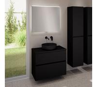 evineo ineo5 evo Meuble bas l: 80 cm, 2 tiroirs, vasque ineo6 Ø 39 cm noire mate, avec miroir éclairé ineo,, BE0935BM+BE0957BM+BE0963BM+BEA010MI,