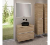 evineo ineo5 evo Meuble bas l: 80 cm, 2 tiroirs, vasque ineo6 Ø 39 cm noire mate, avec miroir éclairé ineo,, BE0935BM+BE0957OA+BE0963OA+BEA010MI,