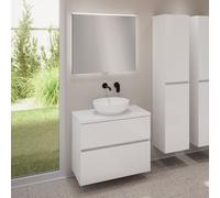 evineo ineo5 evo Meuble bas l: 80 cm, 2 tiroirs, vasque ineo6 Ø 41,5 cm blanche mate, avec miroir éclairé ineo,, BE0936WM+BE0957WH+BE0963WH+BEA010MI,