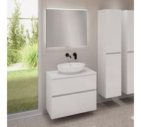 evineo ineo5 evo Meuble bas l: 80 cm, 2 tiroirs, vasque ineo6 l: 52 cm, blanc, avec miroir éclairé ineo,, BE0932WH+BE0957WH+BE0963WH+BEA010MI,