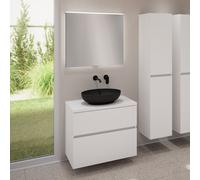 evineo ineo5 evo Meuble bas l: 80 cm, 2 tiroirs, vasque ineo6 l: 52 cm, noir mat, avec miroir éclairé ineo,, BE0932BM+BE0957WM+BE0963WM+BEA010MI,