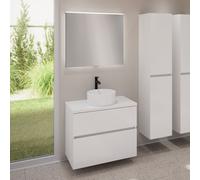 evineo ineo5 evo Meuble bas l: 80 cm, 2 tiroirs, vasque ineo7 Ø 36 cm blanche, avec miroir éclairé ineo,, BE0942WH+BE0957WH+BE0963WH+BEA010MI,