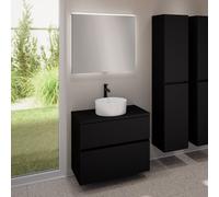 evineo ineo5 evo Meuble bas l: 80 cm, 2 tiroirs, vasque ineo7 Ø 36 cm blanche, avec miroir éclairé ineo,, BE0942WH+BE0957BM+BE0963BM+BEA010MI,