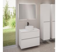 evineo ineo5 evo Meuble bas l: 80 cm, 2 tiroirs, vasque ineo7 Ø 36 cm blanche, avec miroir éclairé ineo,, BE0942WH+BE0957WM+BE0963WM+BEA010MI,