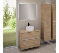 evineo ineo5 evo Meuble bas l: 80 cm, 2 tiroirs, vasque ineo7 Ø 36 cm blanche, avec miroir éclairé ineo,, BE0942WH+BE0957OA+BE0963OA+BEA010MI,