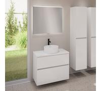 evineo ineo5 evo Meuble bas l: 80 cm, 2 tiroirs, vasque ineo7 Ø 36 cm blanche mate, avec miroir éclairé ineo,, BE0942WM+BE0957WH+BE0963WH+BEA010MI,