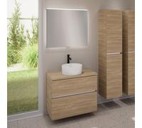evineo ineo5 evo Meuble bas l: 80 cm, 2 tiroirs, vasque ineo7 Ø 36 cm blanche mate, avec miroir éclairé ineo,, BE0942WM+BE0957OA+BE0963OA+BEA010MI,