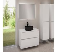 evineo ineo5 evo Meuble bas l: 80 cm, 2 tiroirs, vasque ineo7 Ø 36 cm noire mate, avec miroir éclairé ineo,, BE0942BM+BE0957WH+BE0963WH+BEA010MI,